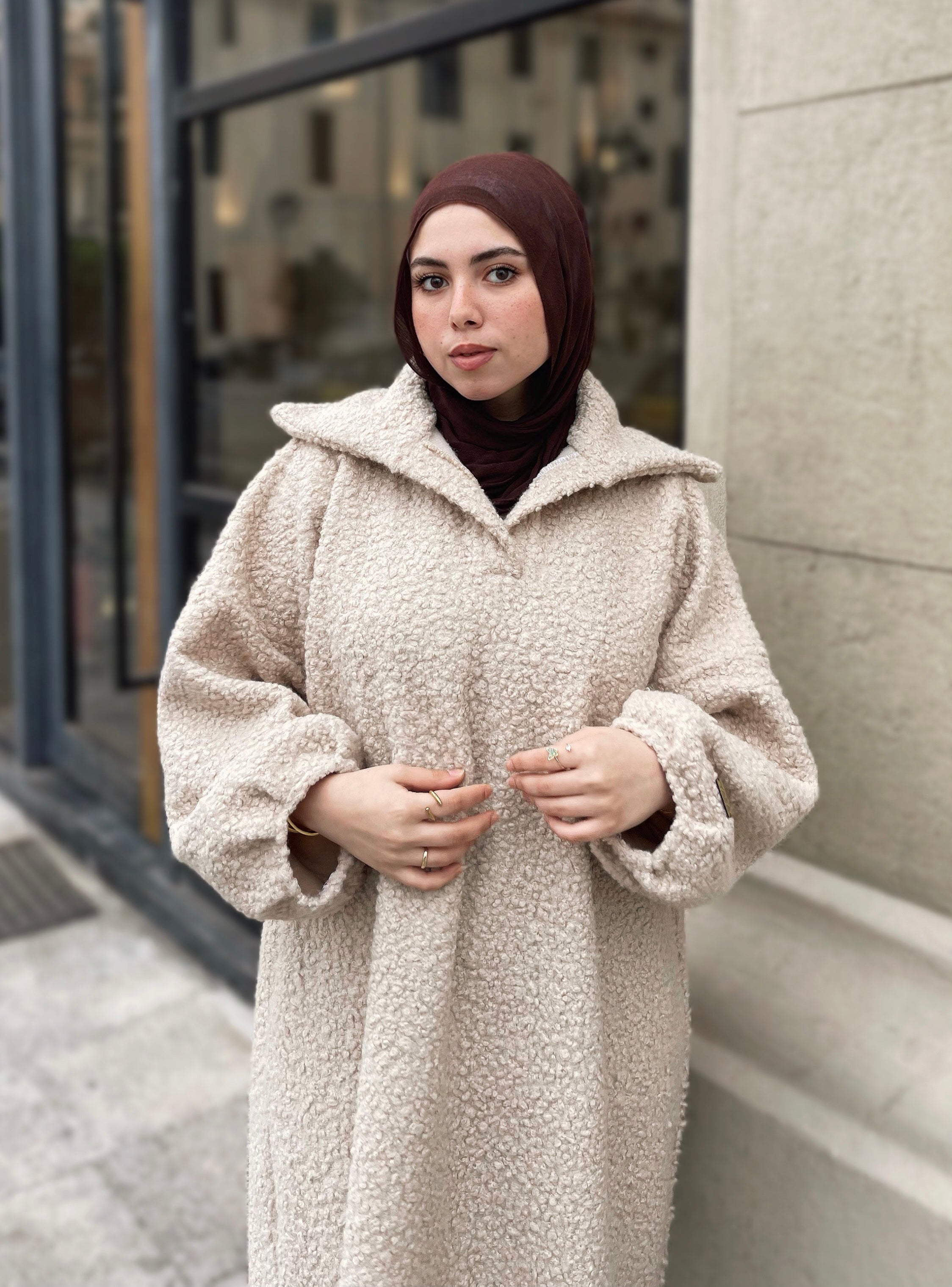 Bouclé Hoodie in BEIGE
