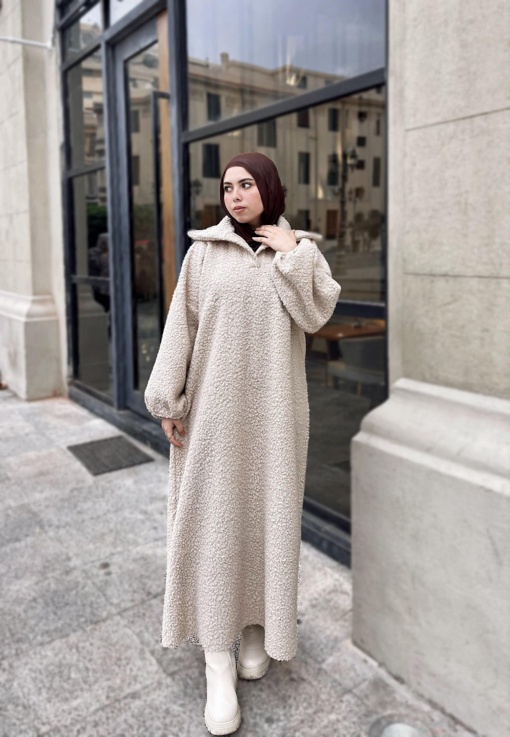 Bouclé Hoodie in BEIGE