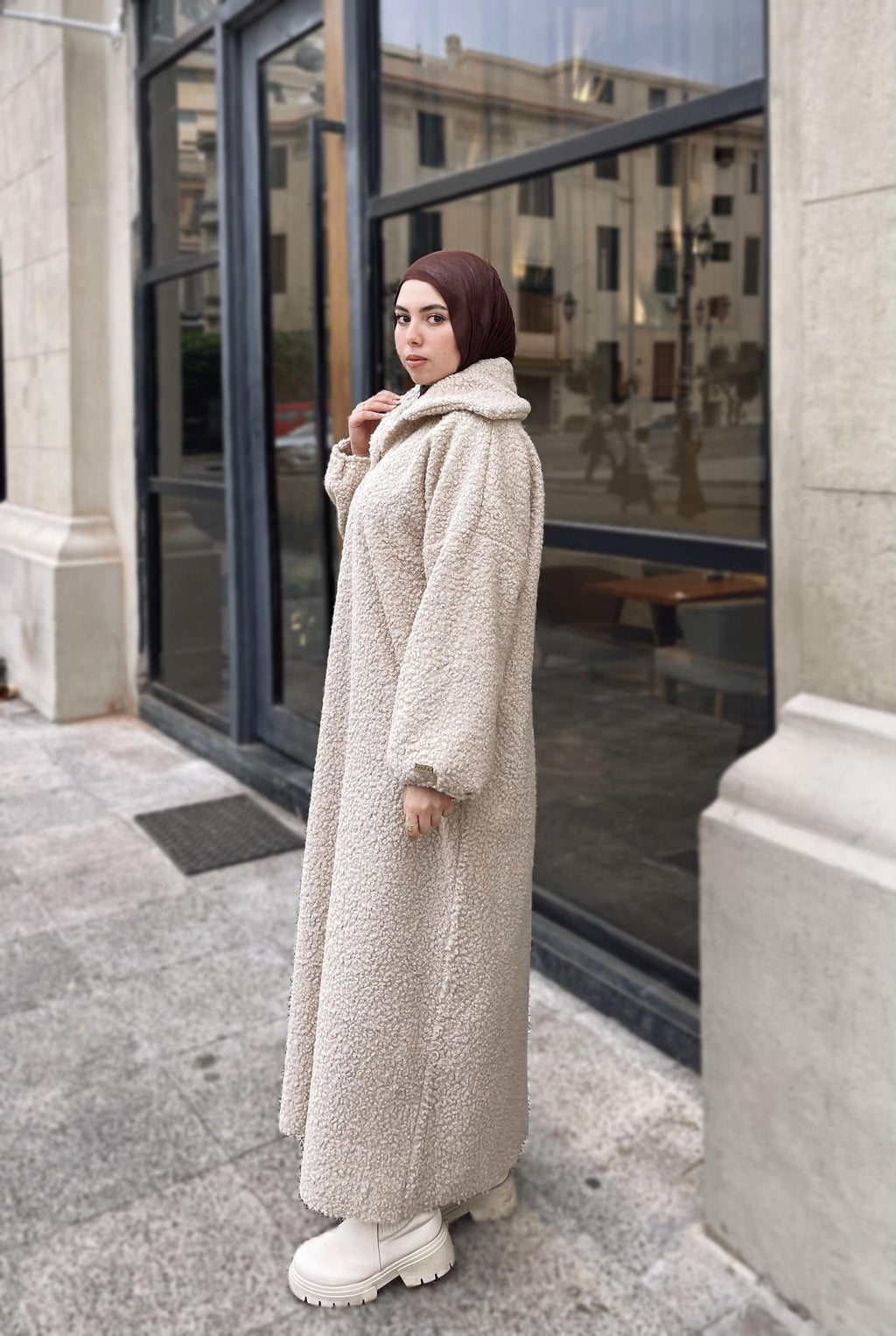 Bouclé Hoodie in BEIGE