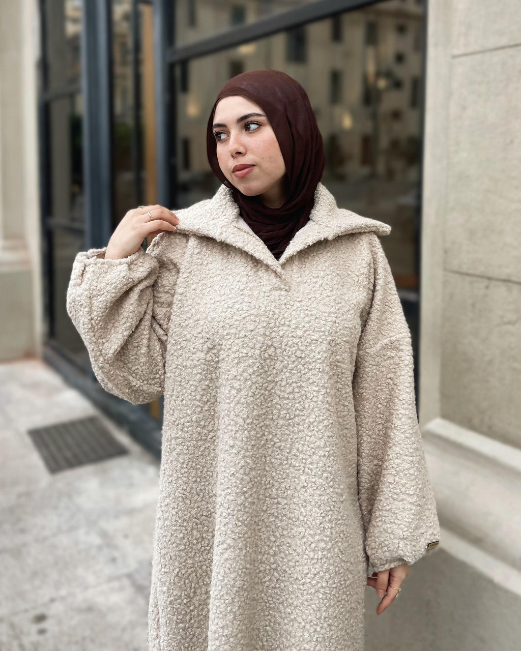Bouclé Hoodie in BEIGE