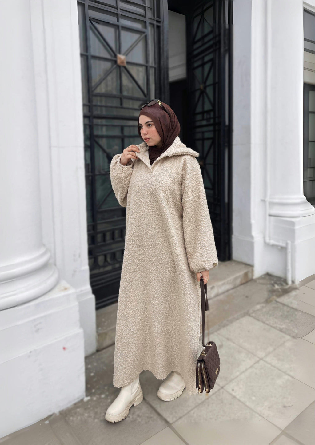 Bouclé Hoodie in BEIGE