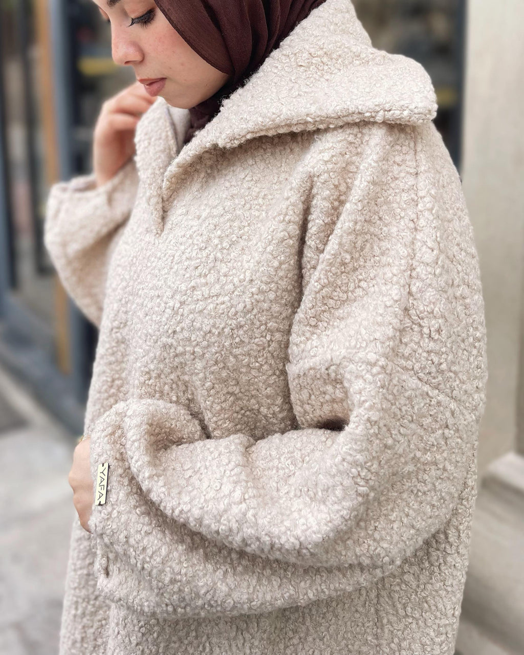 Bouclé Hoodie in BEIGE